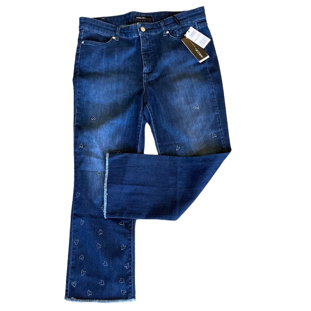NWT Marc Cain fringe cropped jeans with hearts  N6 Large 12-14 US